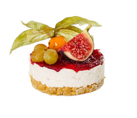 Cheesecake with figs, grapes and physalis