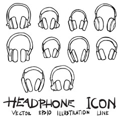 Set of Headphone doodle illustration Hand drawn Sketch line vector eps10