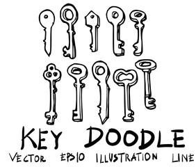 Set of Key doodle illustration Hand drawn Sketch line vector eps10