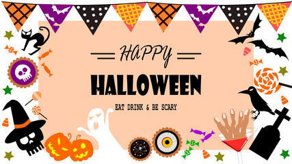 Happy Halloween party card on transparent background. The composition can be rearranged by yourself.
