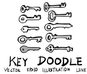 Set of Key doodle illustration Hand drawn Sketch line vector eps10