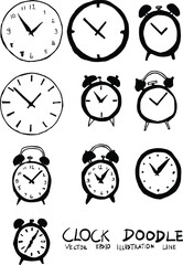 Fototapeta premium Set of Clock illustration Hand drawn Sketch line vector eps10