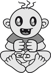 Fototapeta premium lachen sitzend klein süß niedlich windel kind baby comic cartoon