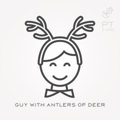 Line icon guy with antlers of deer