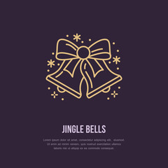 Christmas bell, new year flat line icons. Winter holidays vector illustration, signs for celebration party. Jingle bells.