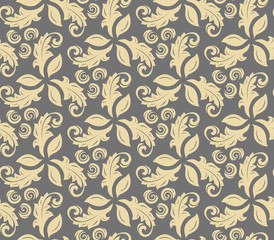 Floral vector golden ornament. Seamless abstract classic background with flowers. Pattern with repeating elements