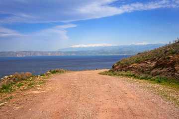 Fototapeta na wymiar Rocky off road on Crete on the way to Balos beach, Greece