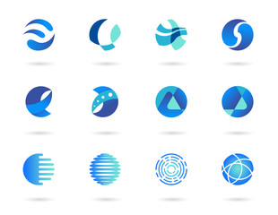Blue circle abstract and technology logo symbol set