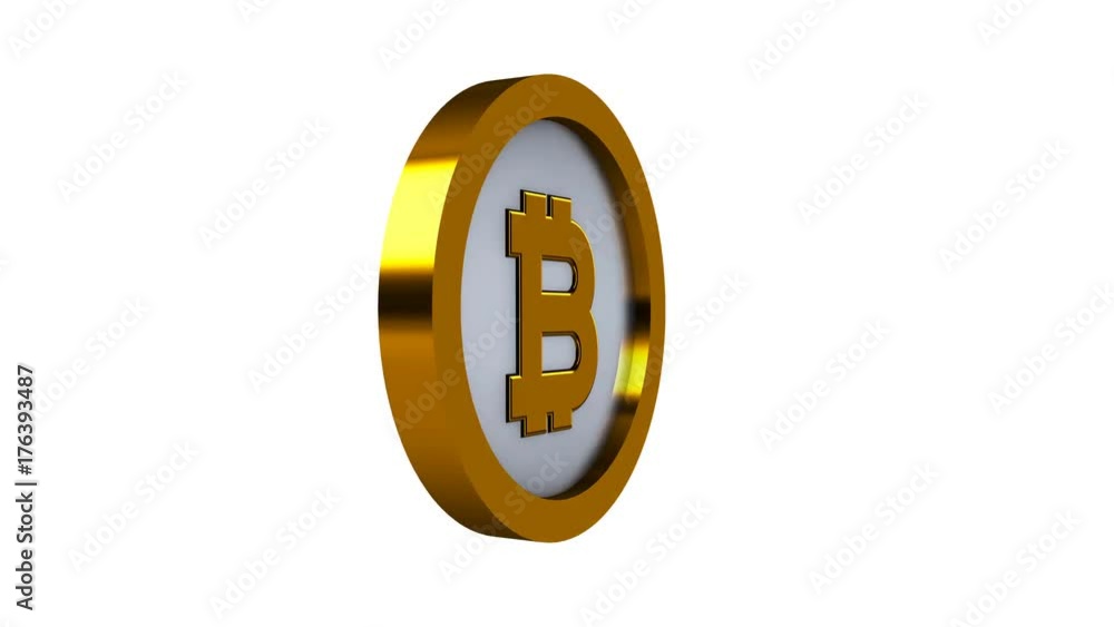 Poster rotating bitcoin on a white background. 3d rendering