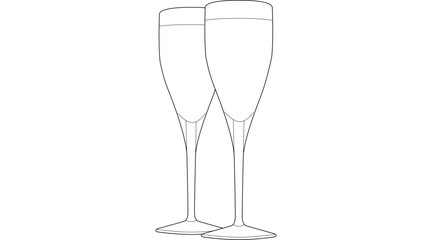 Pair Of Champagne Flutes Line Drawing Illustration