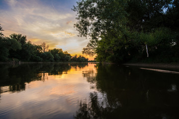 Fototapeta na wymiar Landscape around river Morava after sunset in summer, Slovakia, central Europe
