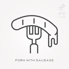 Line icon fork with sausage