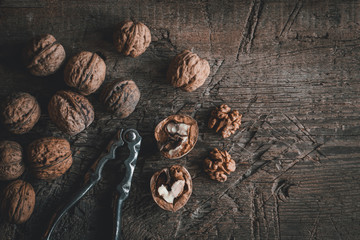 walnuts on a wooden rustic table