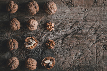 walnuts on a wooden rustic table