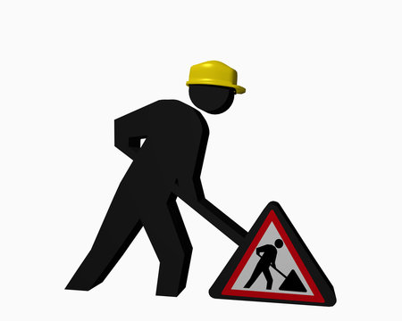 Baustellen-Männchen mit Baustellenschild für die Betriebssicherheit
