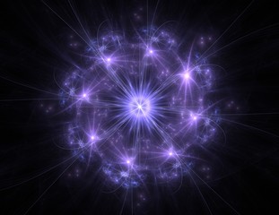 Particles of abstract fractal forms on the subject of nuclear physics science and graphic design. Geometry sacred.