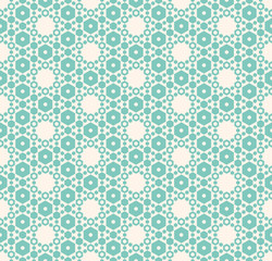 Vector hexagon texture, vintage seamless pattern, aqua green and beige colors