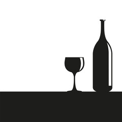 A bottle of wine and a glass. Vector icon in two colors. Black and white.