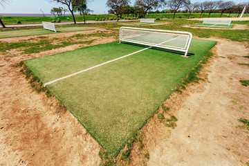 Close-up of soccer-tennis court in a park