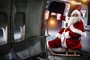 Santa claus in plane and xmas time 