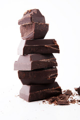 close up of chocolate bars isolated on white background