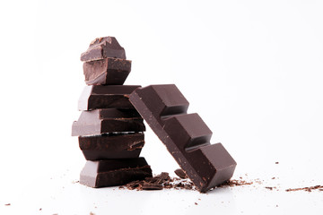 close up of chocolate bars isolated on white background