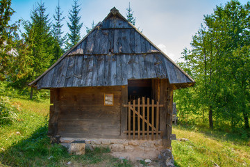 Sirogojno, Serbia August 05, 2017: Old Serbian traditional house 