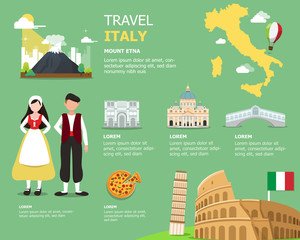 Traveling to Italy by landmarks map illustration