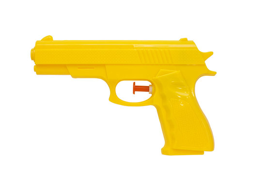 Plastic spray gun, yellow, white background