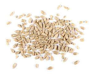 Sunflower seeds isolated on white background, top view