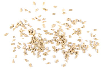 Sunflower seeds isolated on white background, top view