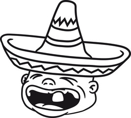 kopf gesicht sombrero singen laut mexikaner rasseln hut mütze nerven fett dick sitzend klein süß niedlich windel kind baby comic cartoon