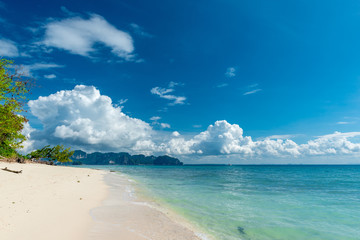 beautiful green mountains on the horizon, view of Krabi resort, Thailand