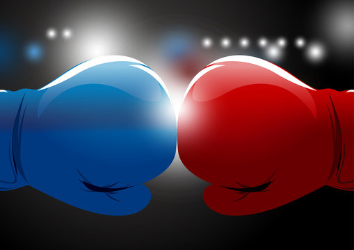 Red And Blue Boxing Gloves With Light Background