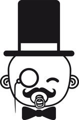 kopf gesicht sir herr gentlemen mustache schnurrbart zylinder hut reich monokel brille schnuller mann sitzend klein süß niedlich volle windel kind baby comic cartoon