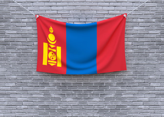 Mongolia flag on brick wall. 3D illustration