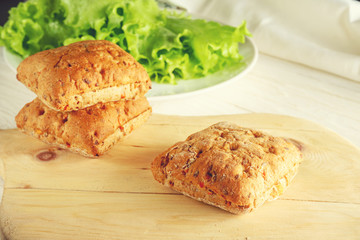 vegetarian buns and green salad
