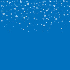 Christmas winter blue background with Christmas falling snowflakes. White elegant snowfall Christmas background. Happy New Year card design for holiday, winter Xmas decoration Vector illustration