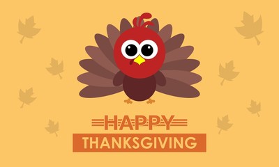 Happy thanksgiving day card with turkey bird in trendy style for greeting card, celebration card, invitation card, wallpaper, background, website banner