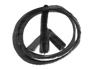 photo black grunge brush strokes acrylic paint peace sign isolated on white background