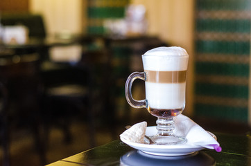 Soft focus on capuccino coffee cup, coffee for background - vintage effect process picture