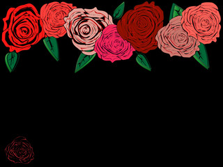 Seven roses grouped horizontally