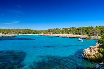 Fototapeta premium Beautiful Beach of Cala S'Amarador at Mondrago - Natural Park on Majorca Spain, Balearic Islands, Mediterranean Sea, Europe