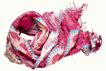 summer cotton pareo with fringe, folded, isolated on white background