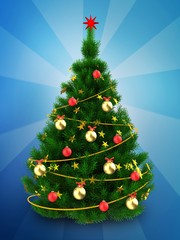 3d dark green Christmas tree over blue