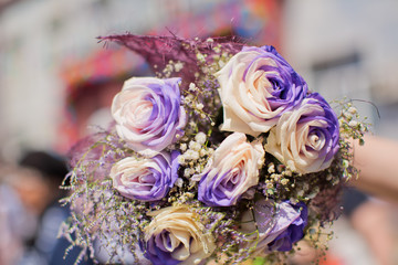 white and purple rose bouquet
