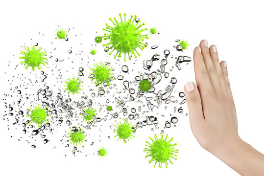 Hand mit Abwehr vor Viren und Bakterien, 3D Rendering