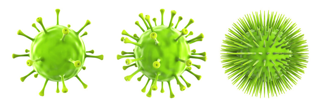 Grüne Viren isoliert auf weißen Hintergrund, 3D Rendering