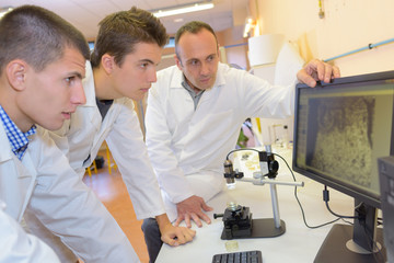 Students looking at image on computer screen