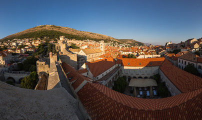 Panorama of the old city of Dubrovnik at sunset